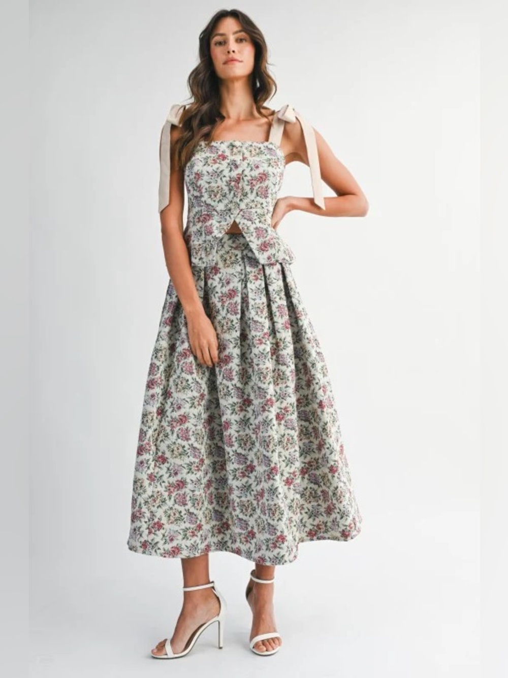 Mable Floral Tapestry Jacquard Top & Skirt Set - size small - NWT